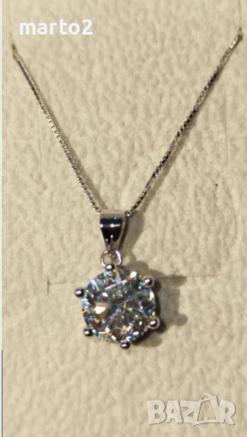 Сребърнo Колие S925 с Платинено покритие и камък Мойсанит - 4 карата!, снимка 4 - Колиета, медальони, синджири - 37370483