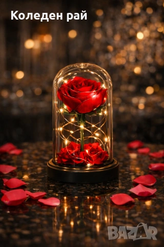 Луксозна вечна роза в стъкленица Вдъхновена от „Красавицата и Звяра“