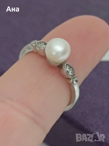 Сребърен пръстен с перла Буква АГ
