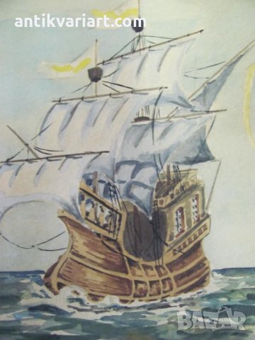 Стара Оригинална Картина акварел Кораб, снимка 2 - Картини - 26263725