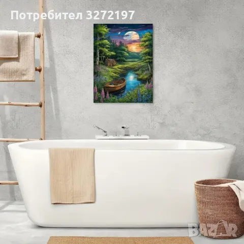 Картина на платно с дървена рамка-Нощен Изглед,30x40 см., снимка 4 - Картини - 48464333
