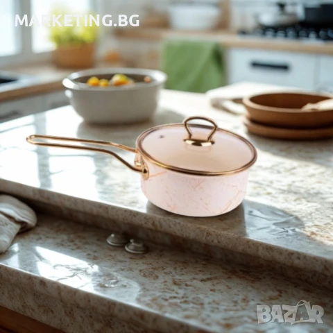 Касерола с капак Goldmann 16x8см. 1.5л./18x9см. 2л. Емайл. Индукция. Бял/Старо злато