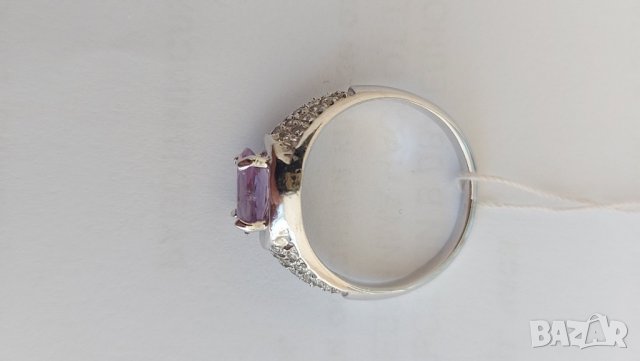 Руски златен  пръстен с естествен аметист и фианити, снимка 2 - Пръстени - 36751188