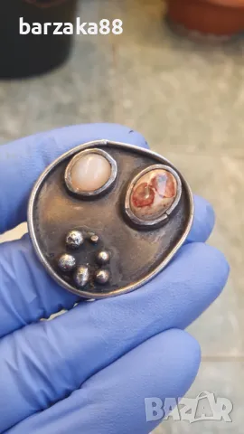 Сребърна брошка с Яспис и Лунен камък 925, снимка 1