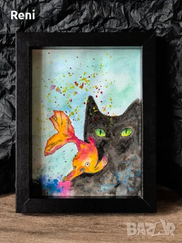 Аквариум, картина акварел, снимка 2 - Картини - 48926675