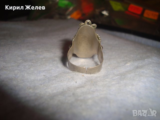 СТАРИНЕН ФЛОРАЛЕН ТЮРКОАЗЕН РЕТРО АР НУВО МЕЛХИОРЕН ПРЪСТЕН МАЙСТОРСКА ИЗРАБОТКА 24475, снимка 8 - Антикварни и старинни предмети - 37513803