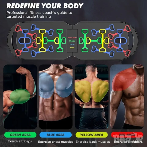 Мултифункционална Фитнес Дъска за лицеви опори с Ластици и Лост, снимка 4 - Фитнес уреди - 53220214