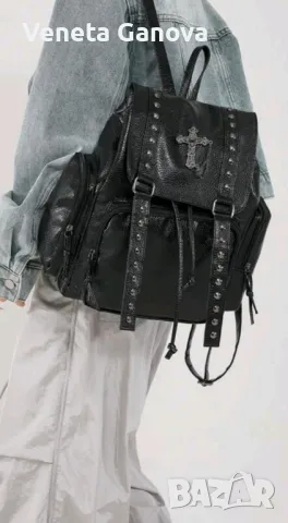 Черна раница от екокожа , снимка 2 - Раници - 48027988