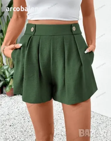 Ежедневни дамски къси панталони с висока талия и джобове, снимка 2 - Къси панталони и бермуди - 49860244