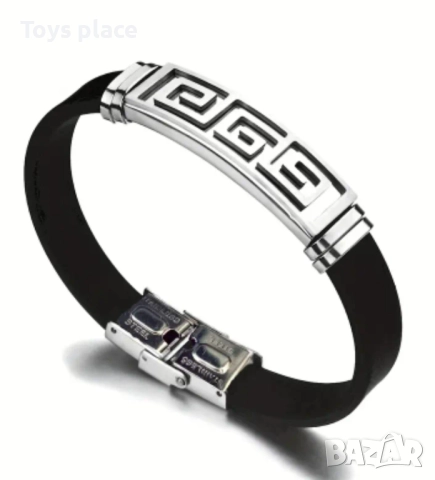 Страхотна стоманена гривна със силиконова каишка, снимка 3 - Гривни - 51553526