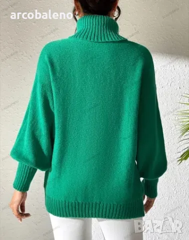 Едноцветен дамски пуловер с прилеп ръкав и висока яка с ревер, 4цвята , снимка 6 - Блузи с дълъг ръкав и пуловери - 47979724