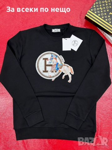 Hermes Мъжка Черна Памучна Блуза С Дълъг Ръкав Хермес Код A956