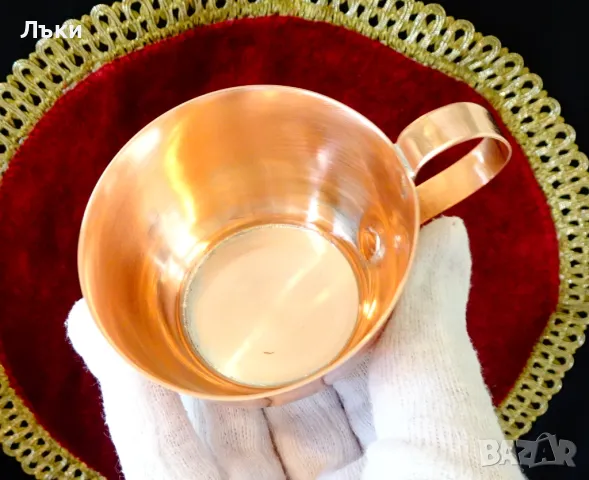 Медна чаша с чиния,чиста червена мед. , снимка 4 - Антикварни и старинни предмети - 50276439