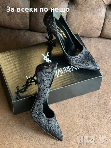 Yves Saint Laurent Дамски Черни Обувки На Ток С Камъни Код E247, снимка 3 - Дамски обувки на ток - 50412514