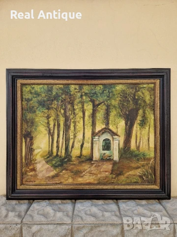 Прекрасна антикварна френска картина масло върху платно , снимка 2 - Антикварни и старинни предмети - 50645619