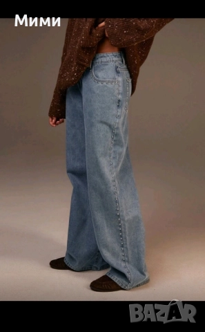 Широки дамски дънки с капси, снимка 1