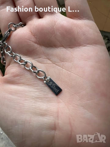 Синджир от неръждаема стомана на марката Visson със зелен кръг с блестящи камъчета като висулка 💚, снимка 4 - Колиета, медальони, синджири - 52378143