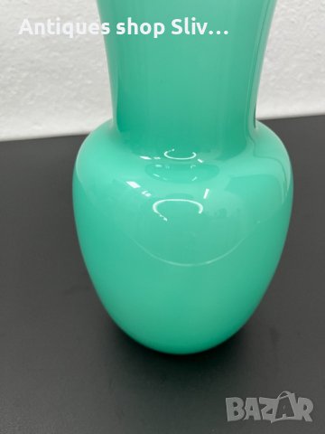 Стъклена ваза цвят тюркоаз. №4870, снимка 8 - Антикварни и старинни предмети - 43396875