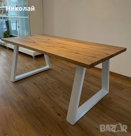 трапезна маса масив дъб с метални крака , снимка 9 - Маси - 53541444