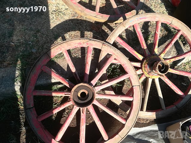 ретро колела от каруца-3бр-метал и дърво, снимка 2 - Колекции - 26549479