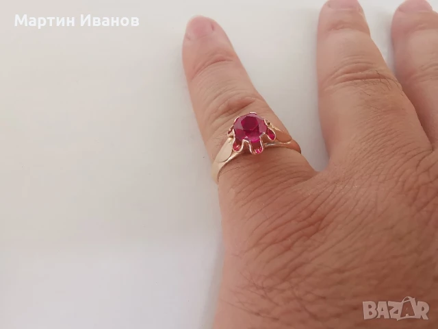 Златен руски пръстен с рубин 7, снимка 8 - Пръстени - 50558802