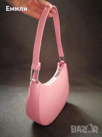 Малка дамска кожена чанта за рамо в розов цвят, снимка 5 - Чанти - 43733574