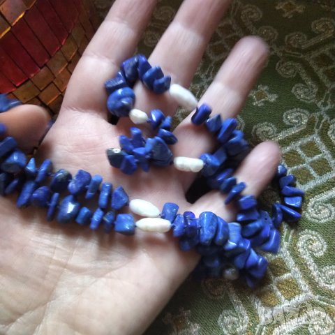 Ретро огърлица лазурит и естествени перли , снимка 3 - Колиета, медальони, синджири - 38784773