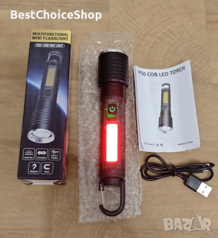 P50 COB LED акумулаторно мини фенерче, странична COB светлина, Type-C зареждане, снимка 2 - Къмпинг осветление - 53172296
