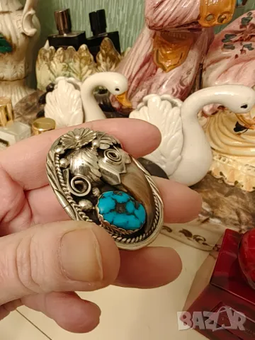 Навахо изумителна Сребърна брошка ,висулка с естествени камъни , снимка 3 - Колиета, медальони, синджири - 47895922