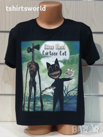 Нова детска тениска с дигитален печат SIREN HEAD CARTOON CAT 