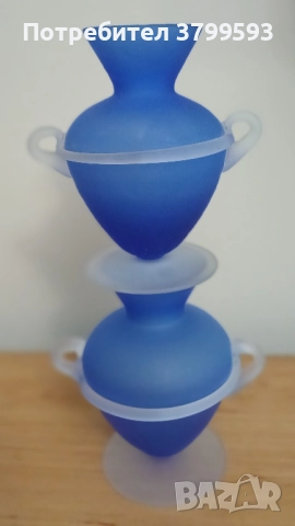 2 сини стъклени вазички, снимка 4 - Вази - 52442868
