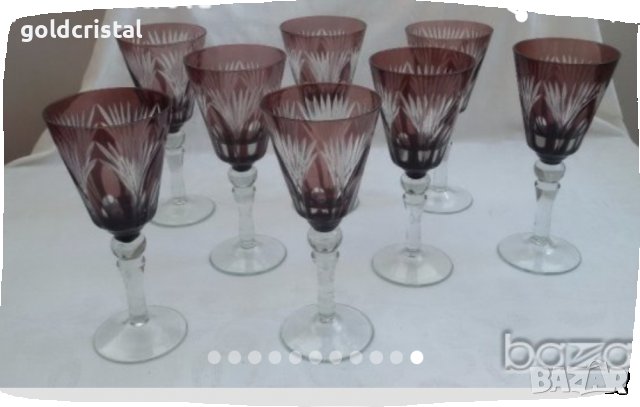 Кристална гарафа и кристални чаши цветен  лилав кристал, снимка 2 - Антикварни и старинни предмети - 31236367