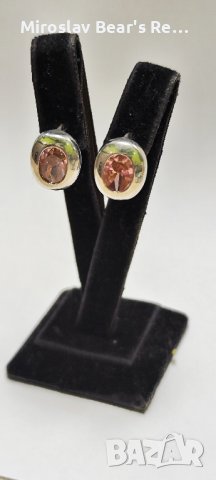 Сребърни обеци с естествен розов кварц - кабушон фасет 