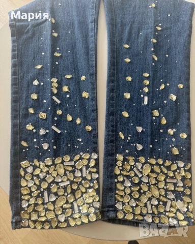 Дънки за парти нови с лъскави камъни 50. , снимка 2 - Дънки - 52506614