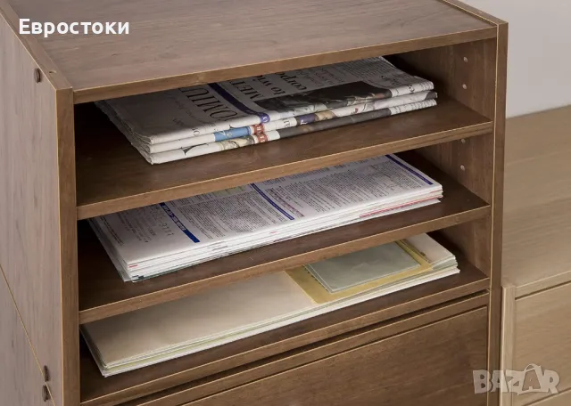 Iris Ohyama, Подреждащ се рафт/елемент за съхранение 3 нива- Кутия за подреждане STB-400T - Кафяв дъ, снимка 5 - Органайзери за бюро - 50107212