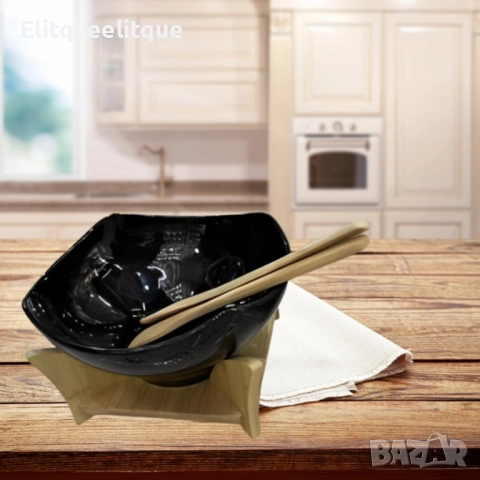 Елегантен сет за сервиране с купа и дървена поставка, снимка 2 - Други стоки за дома - 52186360