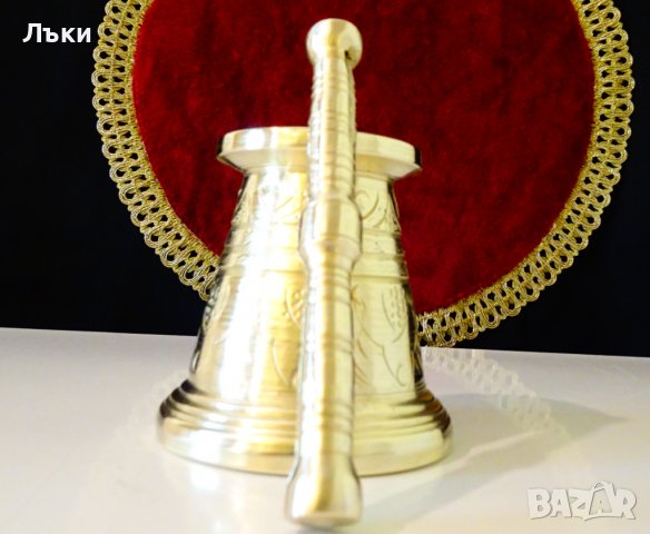 Гравиран бронзов хаван с чукало 540 гр. , снимка 3 - Антикварни и старинни предмети - 37998628