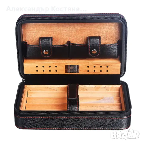Кедров кожен Хумидор - кутия за пури място за запалка, резец и пури, снимка 6 - Подаръци за мъже - 48669014