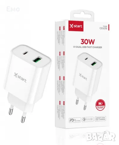 Type-C + USB - Бързо двойно зарядно устройство, снимка 3 - Оригинални зарядни - 48465966