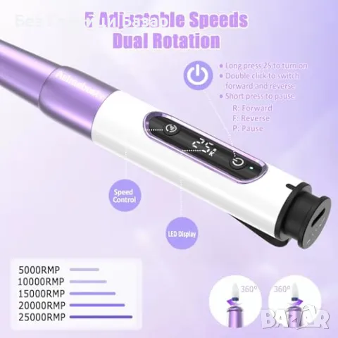 Нова Електрическа пила за нокти 25 000RPM, безжична, маникюр/педикюр, снимка 4 - Продукти за маникюр - 49013310