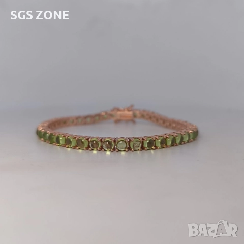 позлатена сребърна гривна с перидот, снимка 5 - Гривни - 52519763