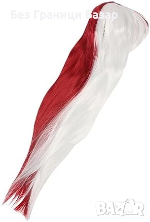 Нова синтетична Дълга права червено-бяла аниме перука за косплей и Хелоуин, снимка 6 - Аксесоари за коса - 51591003