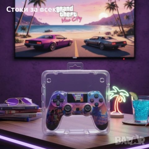 Безжичен джойстик за PS4 с тъчпад, вибрация и LED осветление – FC25 / GTA дизайн, снимка 2 - Джойстици и геймпадове - 53225305