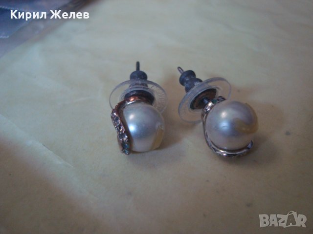 СТАРИ СРЕБРИСТИ ПЕРЛЕНИ РЕТРО ОБЕЦИ с ЦИРКОНИ 20524, снимка 6 - Обеци - 32981692