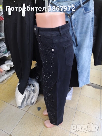 Черни дамски дънки декорирани с камъни DENIM BARREL LEG , снимка 5 - Дънки - 51816529
