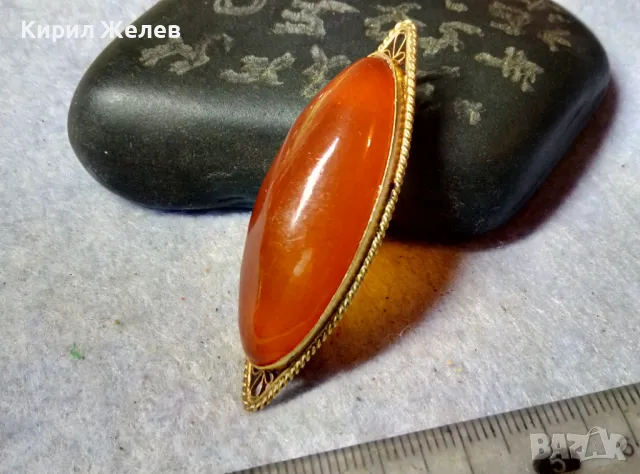 СТАРИННА РУСКА МЕДНА с МАРКИРАНА ПОЗЛАТА КЕХЛИБАРЕНА БРОШКА 100% НАТУРАЛЕН БАЛТИЙСКИ КЕХЛИБАР 48768