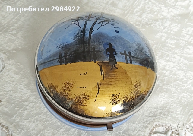 Антична синя стъклена ръчно рисувана чиния за дрънкулки Ormolu Fixings, снимка 8 - Антикварни и старинни предмети - 53441839