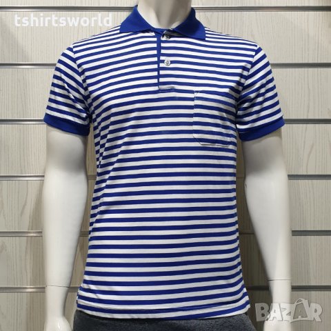 Нова мъжка моряшка блуза с яка, класическо синьо-бяло райе