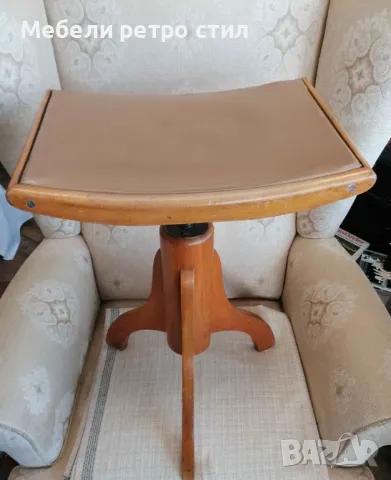 Въртяща се дървена табуретка за пиано ,,Арт деко". С регулируема височина. , снимка 4 - Други стоки за дома - 49272555