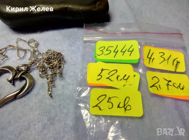 АР НУВО СРЕБЪРЕН ПЕНДАНТ СЪРЧИЦЕ ЛАКИРАНО СРЕБРО ВИСОКА ПРОБА с НЕЖНА 925 СРЕБЪРНА ВЕРИЖКА 35444, снимка 5 - Антикварни и старинни предмети - 50417137